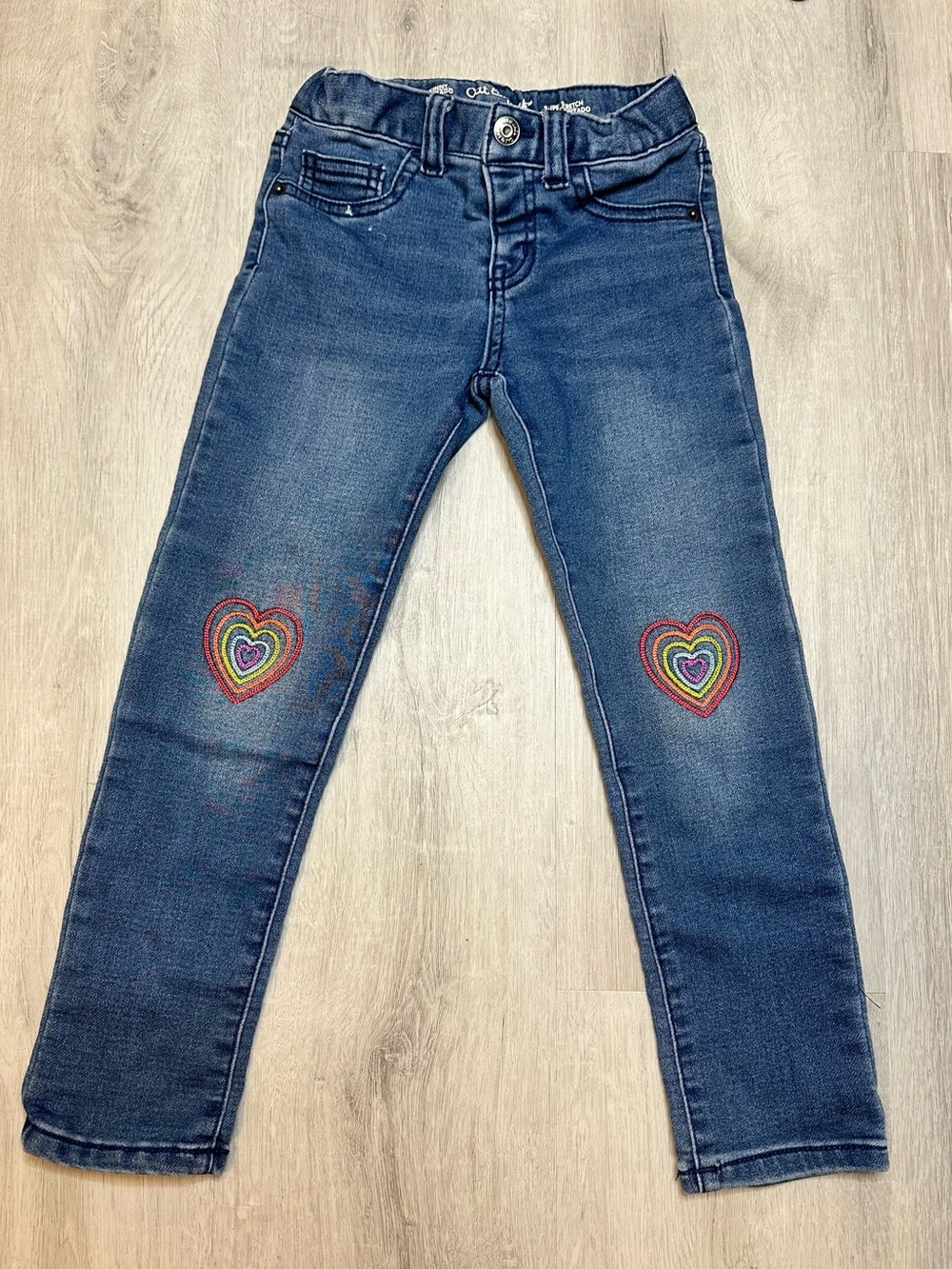 Kids - 3 for $10 - Girls' Dark Blue Denim Jeans with Heart Knee Embroidery